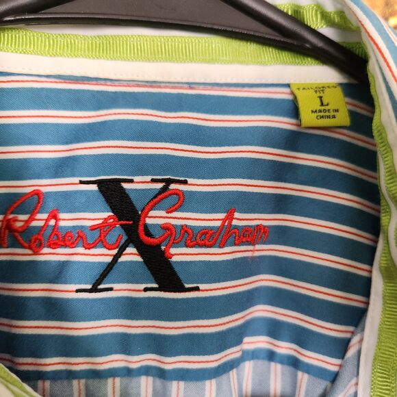 Robert Graham X Blue Striped Tailored Fit Long Sleeve Shirt Men's Size Large - Picture 6 of 10